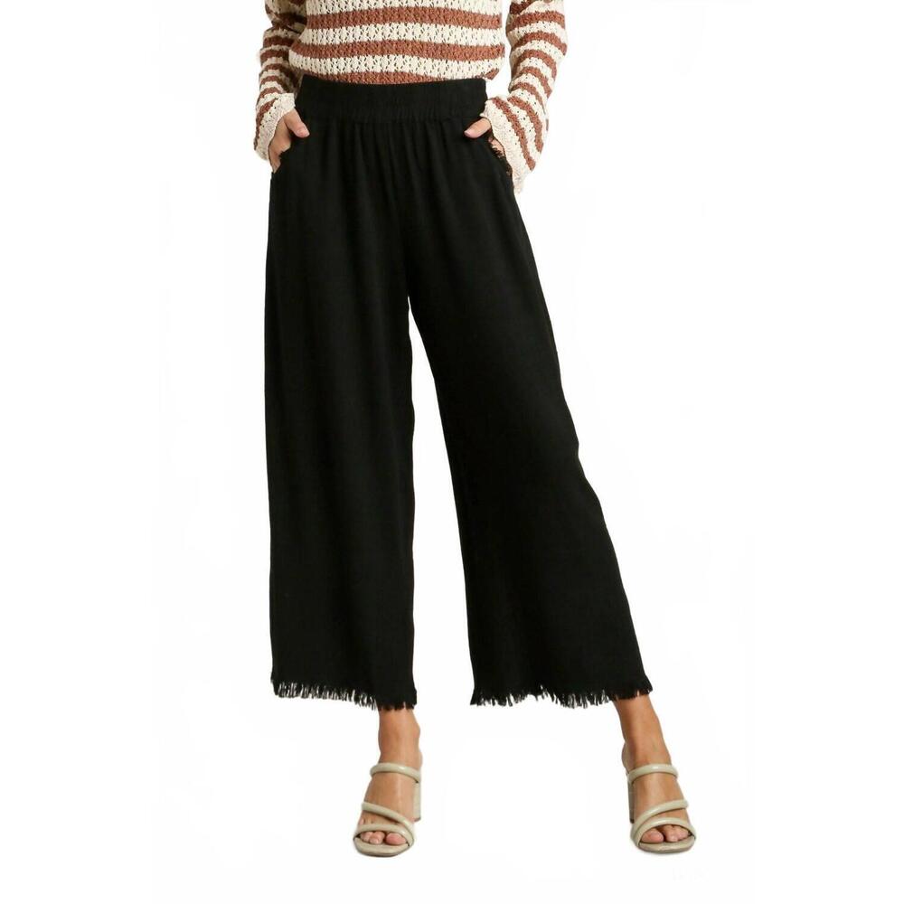NEW UMGEE linen blend elastic waistband pants in black